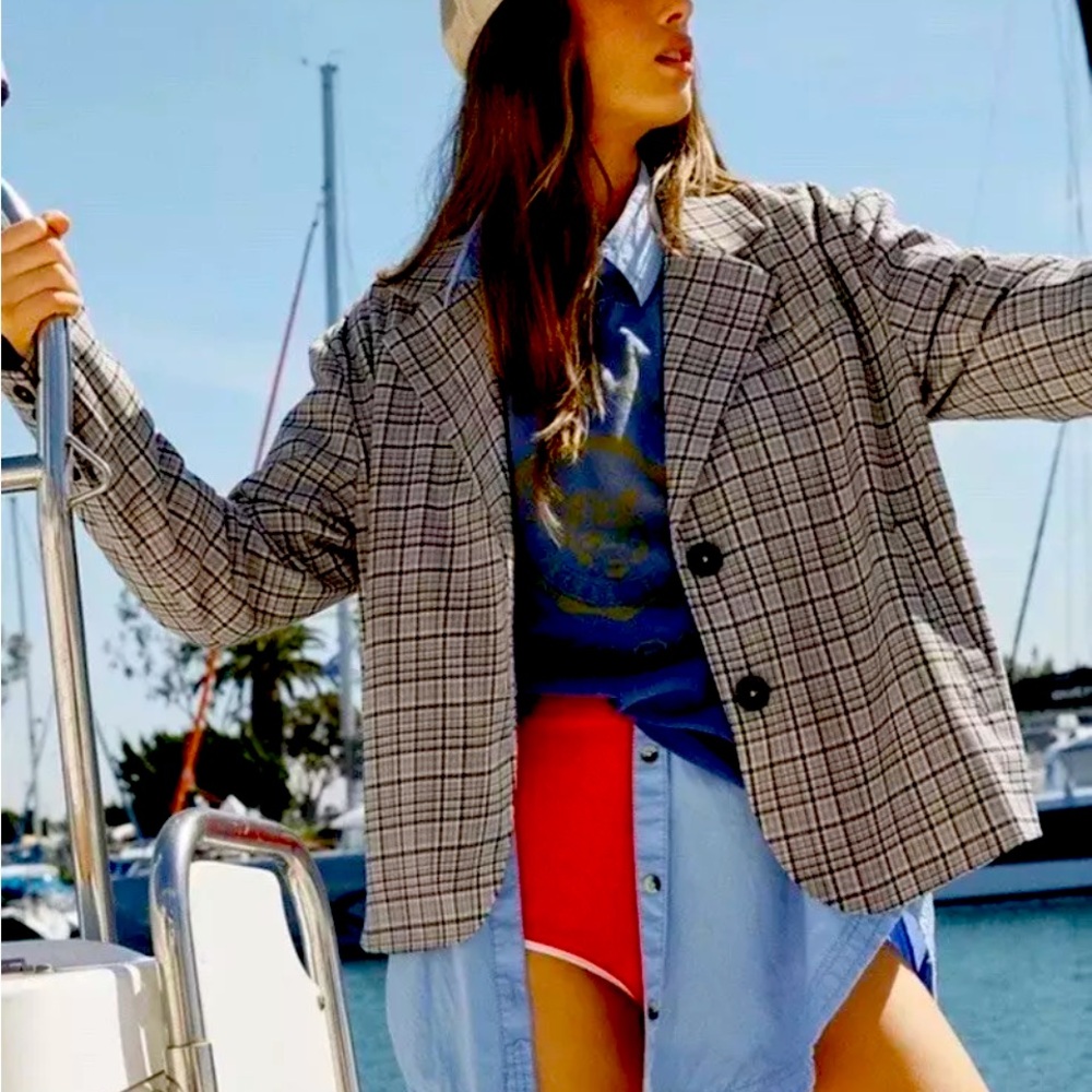 We The Free Plaid Blazer in Gray and Black